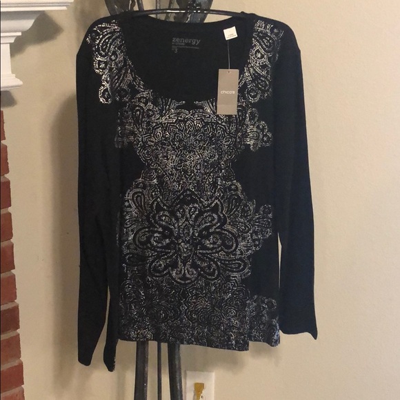Chico's Tops - 🐆Chico’s black/silver long sleeve tee